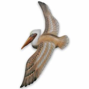 Hand-carved Wood Flying Pelican | Coastal Nautical Beach Wall Décor Natural🙀